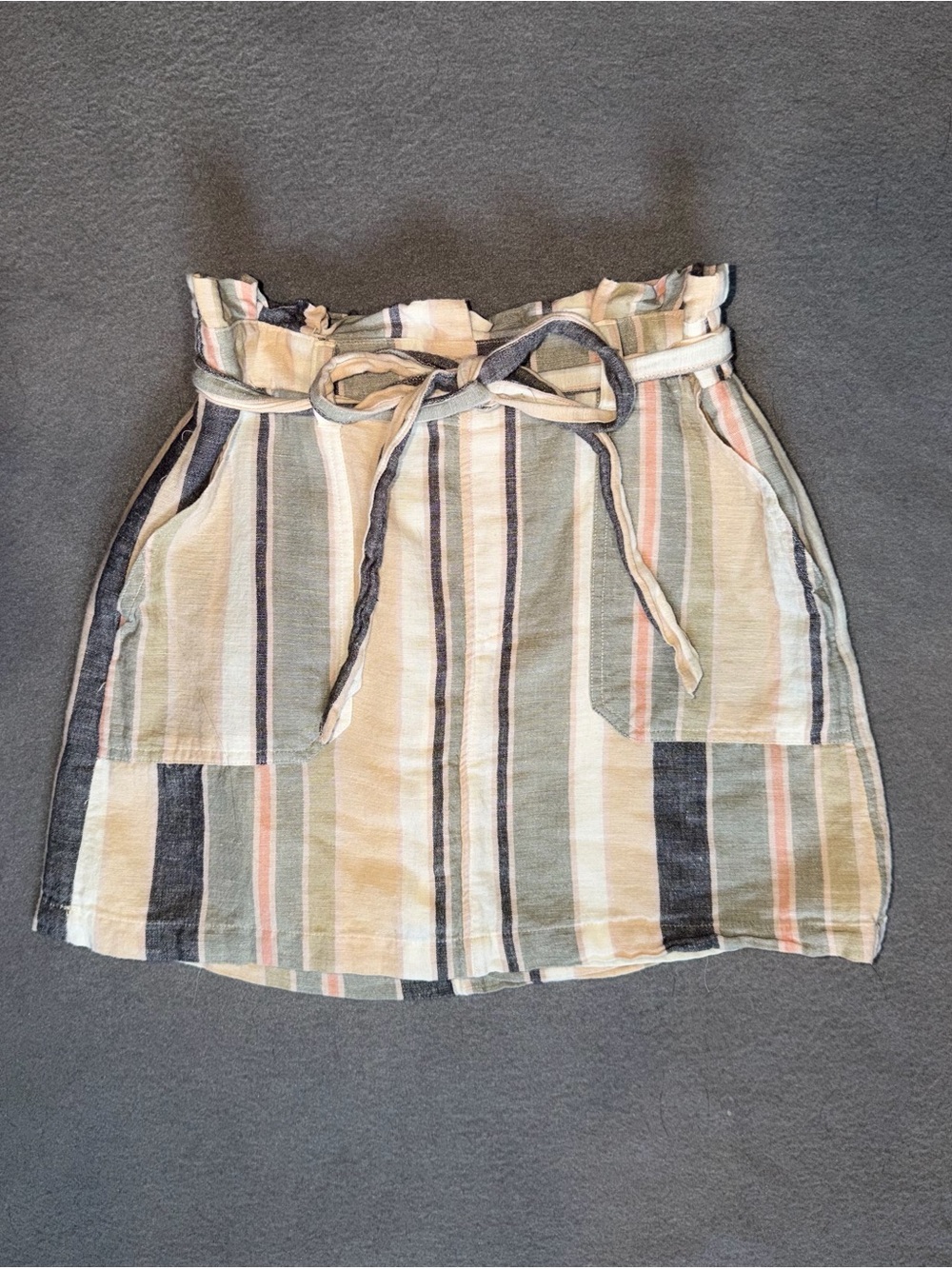 American Eagle Outfitters Striped Paperbag Mini Skirt - Navy, Sage, Blush, Cream